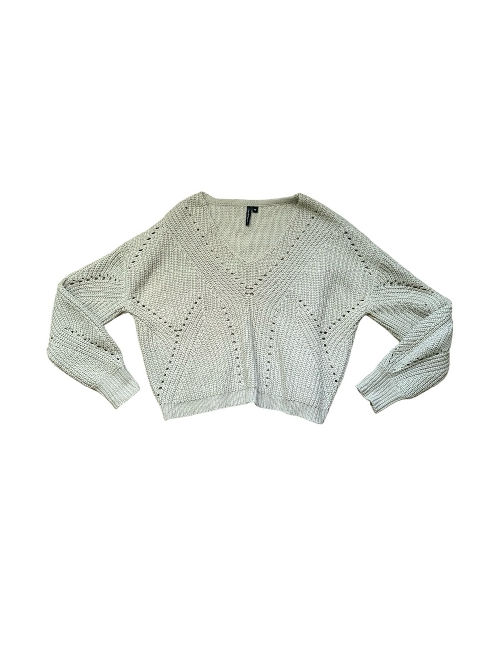 moon & madison V-Neck Pointelle Sweater Sage Green Medium